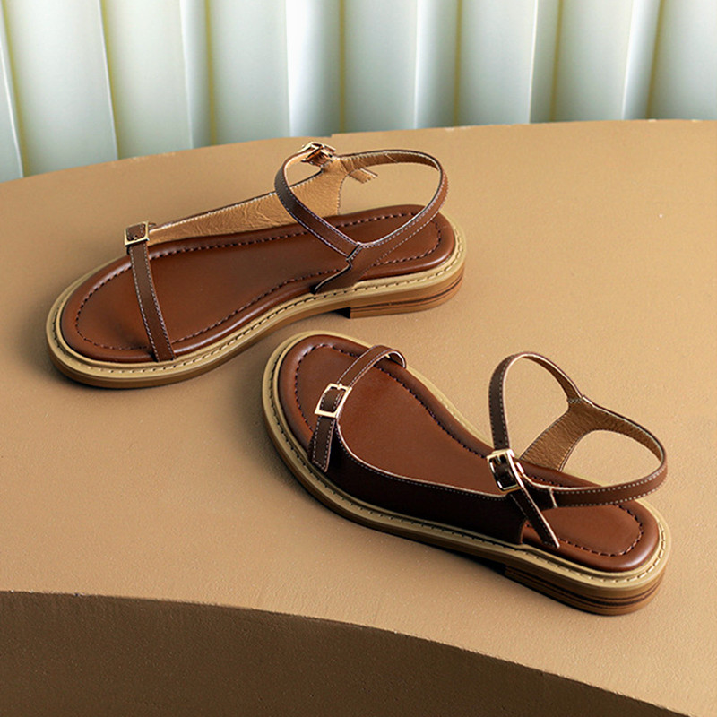 Ljetne retro rimske sandale Ženske jednostavne ravne sandale s otvorenim prstima Modne udobne ženske cipele na nisku petu s kopčom