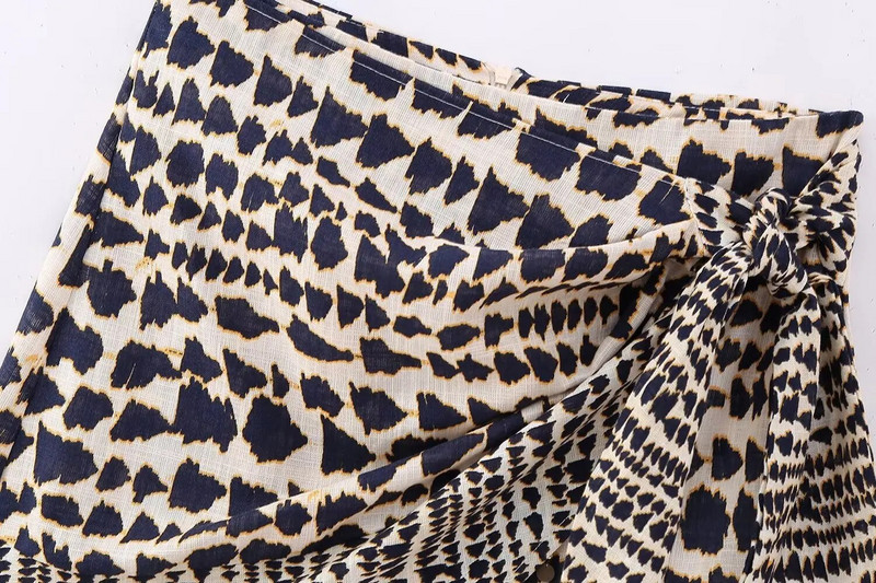 Naiste Vintage geomeetrilise trükiga sõlmitud mini-Sarong-seelik Faldas Mujer naiste pärlitega tutt vabaaja tõmblukk Vestidos QUN4078