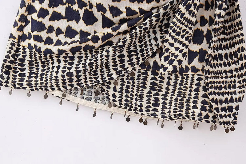 Naiste Vintage geomeetrilise trükiga sõlmitud mini-Sarong-seelik Faldas Mujer naiste pärlitega tutt vabaaja tõmblukk Vestidos QUN4078