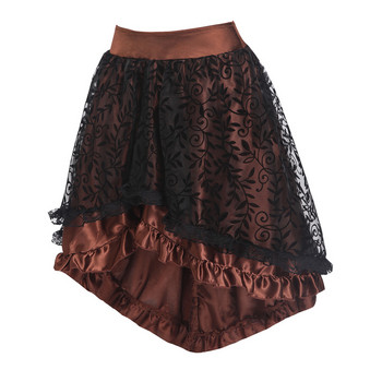 Steampunk Vintage Corset Skirt Plus Size 6XL Черно кафе, закопчаване с цип на гърба, дантелено наслагване Готически горещи асиметрични поли #937