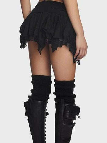 Дамска Y2K дантелена мини пола с ниска талия, многопластов подгъв, черна шикозна мини пола, бельо, къси поли, пола Fairycore Streetwear
