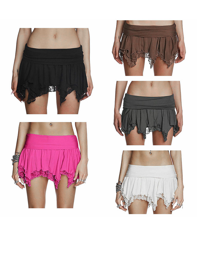 Naiste Y2K pitsist miniseelik Madal tõusev kihiline volangidega ääris Must šikk miniseelik pesu Lühikesed seelikud Fairycore seelik Tänavarõivad