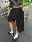 DEAT Fashion Γυναικεία φούστα ελαστική μέση ακανόνιστη με κορδόνι που διπλώνει χαλαρά streetwear γυναικείες φούστες χειμώνας 2024 New Tide 7AB2711