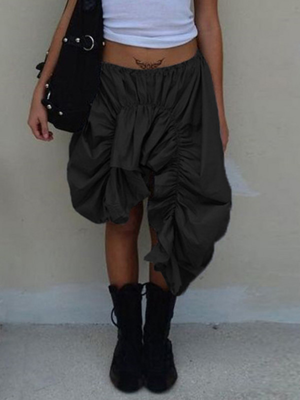 DEAT Fashion Γυναικεία φούστα ελαστική μέση ακανόνιστη με κορδόνι που διπλώνει χαλαρά streetwear γυναικείες φούστες χειμώνας 2024 New Tide 7AB2711