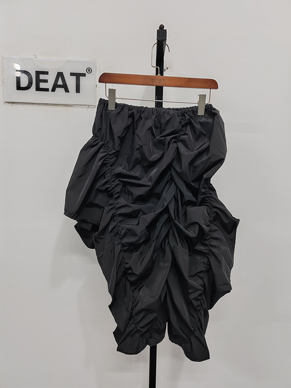 DEAT Fashion Γυναικεία φούστα ελαστική μέση ακανόνιστη με κορδόνι που διπλώνει χαλαρά streetwear γυναικείες φούστες χειμώνας 2024 New Tide 7AB2711