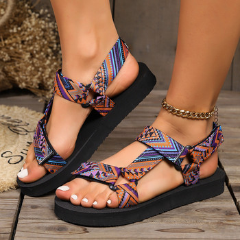 Нови модни дамски сандали с отворени пръсти и равни пръсти Сандали с платформа с каишка за глезена за жени Ежедневни плажни обувки на открито Sandalias Плюс размер