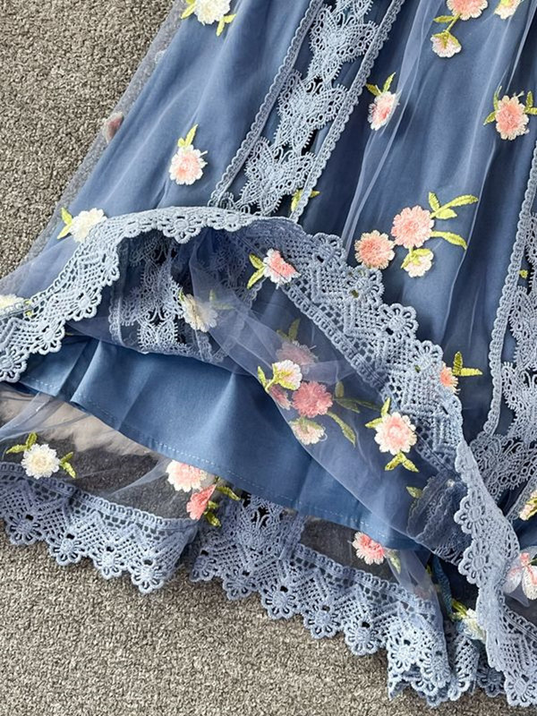 Boho rudens pavasara ziedi ar izšuvumu kleita sievietēm ar garām piedurknēm mežģīņu siets ziedu zila eleganta svētku ballīte sievietēm Midi Vestidos