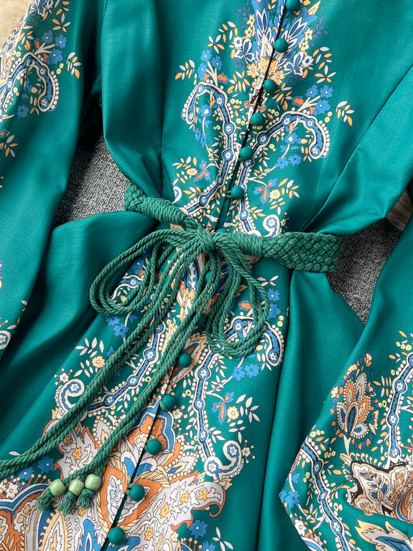 Francuska retro duga haljina Ženske lampione Večernje haljine s printom dugih rukava Proljeće Jesen Elegantni dugi ogrtač s jednim kopčanjem