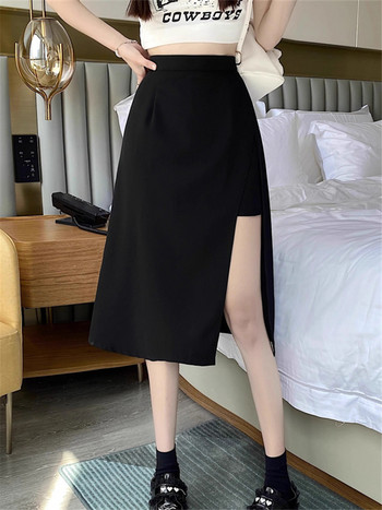 2023 г. Нова пола с висока талия на ханша Черна пола с неправилна цепка за жени Лятна А-силует Harajuku Vintage Дамско облекло