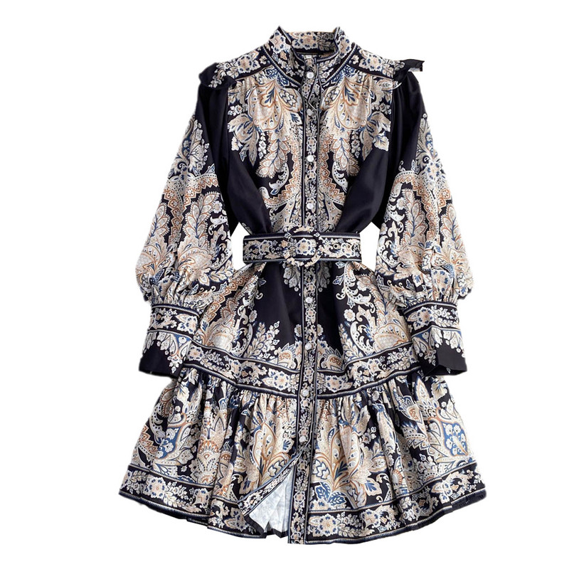 Rudens vintage pils stila kleita ar kaklu, laterna, piedurknēm, volāniem ar vienu rindu jostasvietā