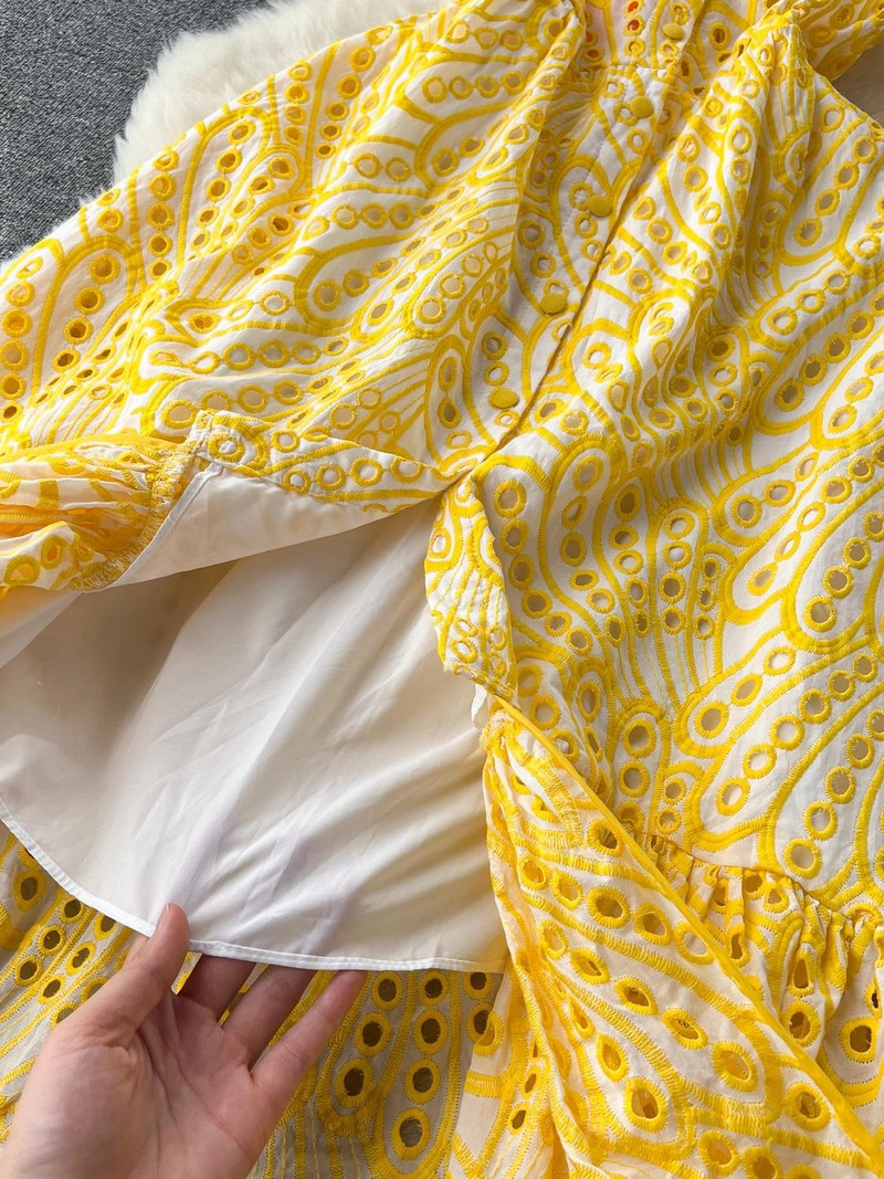 Καλοκαιρινό σέξι κέντημα φόρεμα Hollow Out Γυναικείο λουράκι σπαγγέτι Μονό στήθος βολάν εξώπλατο Holiday Beach Long Vestidos