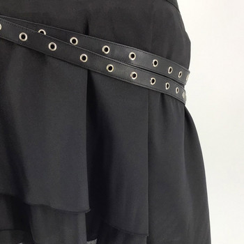 Черен копринен и кожен колан с джобове Асиметрични викториански поли Дамско стимпанк облекло Средновековна косплей ретро готик пола