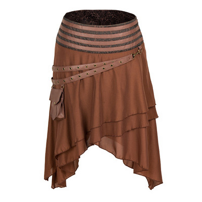 Μαύρη μεταξωτή και δερμάτινη ζώνη τσέπης Ασύμμετρες βικτοριανές φούστες Γυναικεία ρούχα Steampunk Μεσαιωνική Cosplay Vintage Gothic φούστα