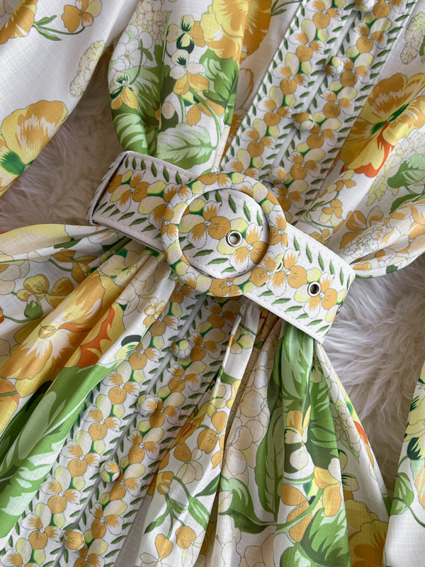 Uus kevadine sügislilletrükk Linane Boheemi Kleit Naiste Seis Pikk Lanter Varrukad Nööbid Vöö Maxi Rüü Vestidos