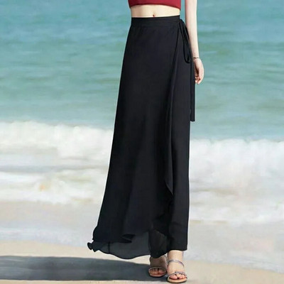 Fuste lungi din șifon de vară pentru femei 1 piese Fusta maxi neregulată cu talie înaltă cu cravată