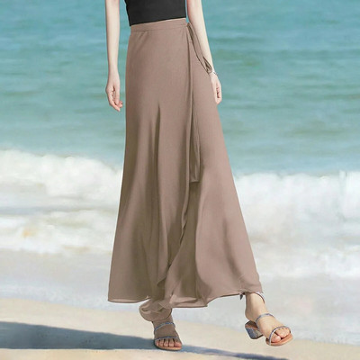 Fuste lungi din șifon de vară pentru femei 1 piese Fusta maxi neregulată cu talie înaltă cu cravată