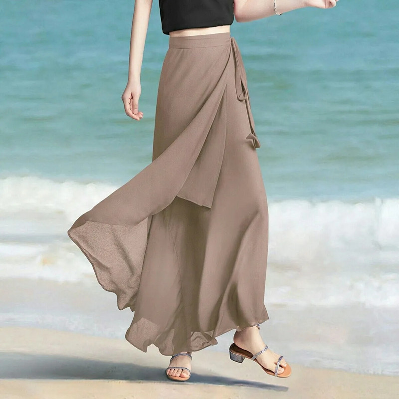 Fuste lungi din șifon de vară pentru femei 1 piese Fusta maxi neregulată cu talie înaltă cu cravată