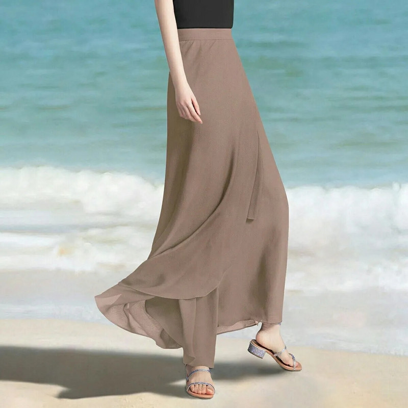 Fuste lungi din șifon de vară pentru femei 1 piese Fusta maxi neregulată cu talie înaltă cu cravată