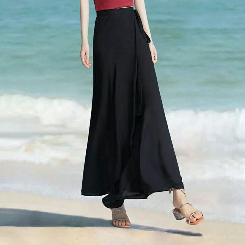 Fuste lungi din șifon de vară pentru femei 1 piese Fusta maxi neregulată cu talie înaltă cu cravată