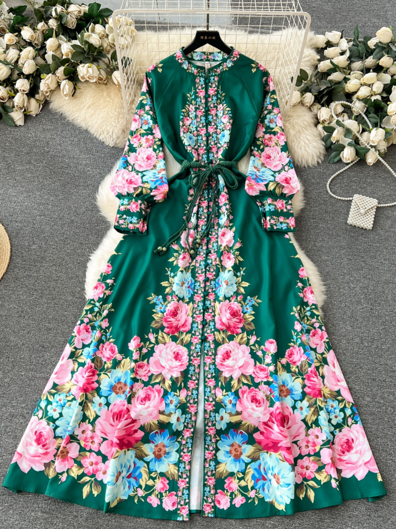 Luksuslik 2024. aasta luksuslik lilleline lilleline õuekleit naiste O-kaelusega pikkade varrukatega, ühe rinnaga pitsilised moodsad kleidid