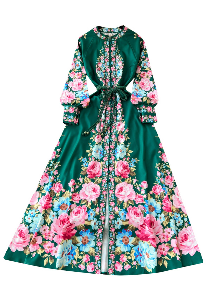 Luksuslik 2024. aasta luksuslik lilleline lilleline õuekleit naiste O-kaelusega pikkade varrukatega, ühe rinnaga pitsilised moodsad kleidid