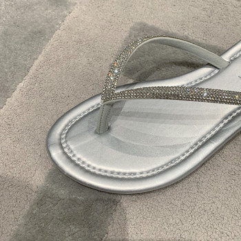 Чехли с кристали Дамски нови летни обувки Дамски модни блестящи джапанки Меки удобни плоски с чехли Златни плажни сандали