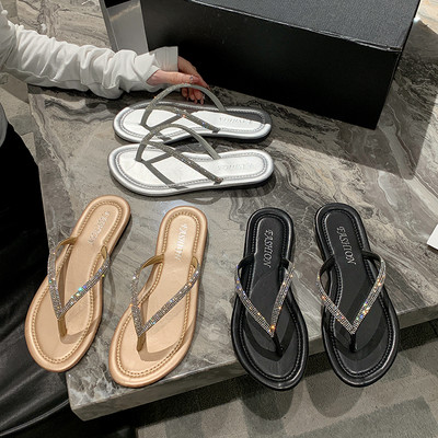 Papuci cu strasuri pentru femei, pantofi noi de vară pentru femei, papuci de modă, pantofi, confort moale, cu papuci, sandale de plajă aurii