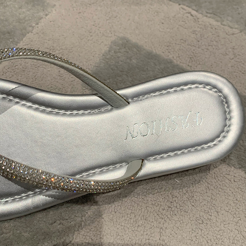 Papuci cu strasuri pentru femei, pantofi noi de vară pentru femei, papuci de modă, pantofi, confort moale, cu papuci, sandale de plajă aurii