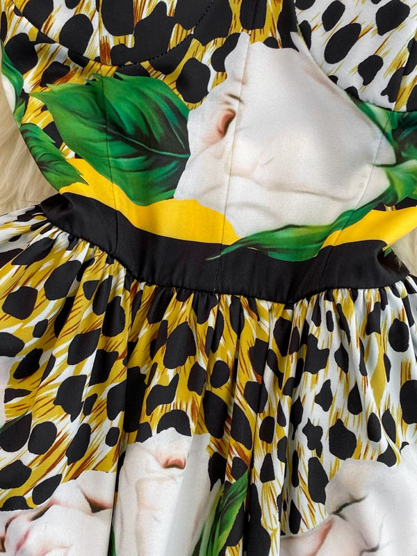 Nyári szexi spagetti pántos virágos leopárdmintás ruha Női strand háttámla nélküli pánt nélküli elasztikus derék Rózsa Virág Party Vestidos