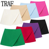 TRAF 2024 Γυναικεία Skort Πολύχρωμη Μίνι Φούστα Σορτς Γυναικεία Μόδα Ψηλόμεση Κοντές Φούστες για Γυναικείες Asymmertic casual σορτς