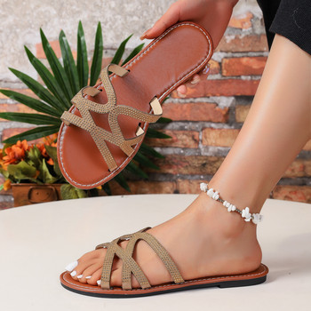 Rhinestone Slippers Plus Size Flat σανδάλια Γυναικεία 2024 Καλοκαίρι New Zapatos De Mujer