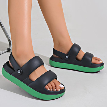 Летни дамски EVA домашни сандали Чехли с дебела подметка Модни нехлъзгащи се две облекла Плоски плажни сандали Чехли за външна употреба Дамски