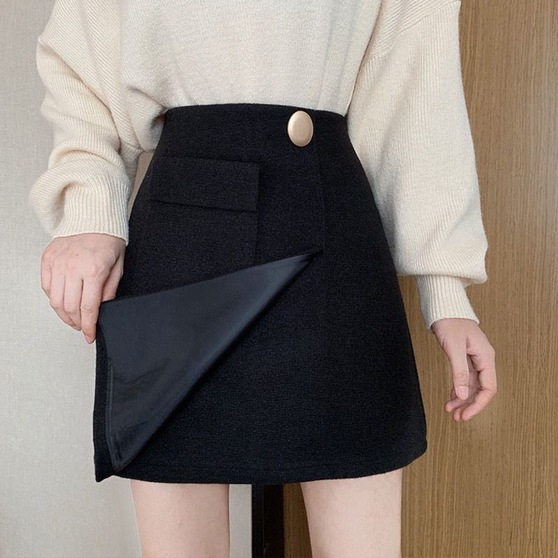 Naiste ebaregulaarsed mustad seelikud Mini kuumad kõrge vöökohaga õhukesed naiste A-sari Sügistalvine temper Elegantne Prantsuse Disainer Luksus Uus
