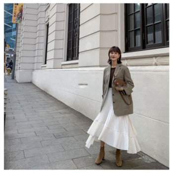 Бяла плисирана пола за жени Нови летни корейски високи дамски поли Модни асиметрични волани A-line шифонени дълги поли