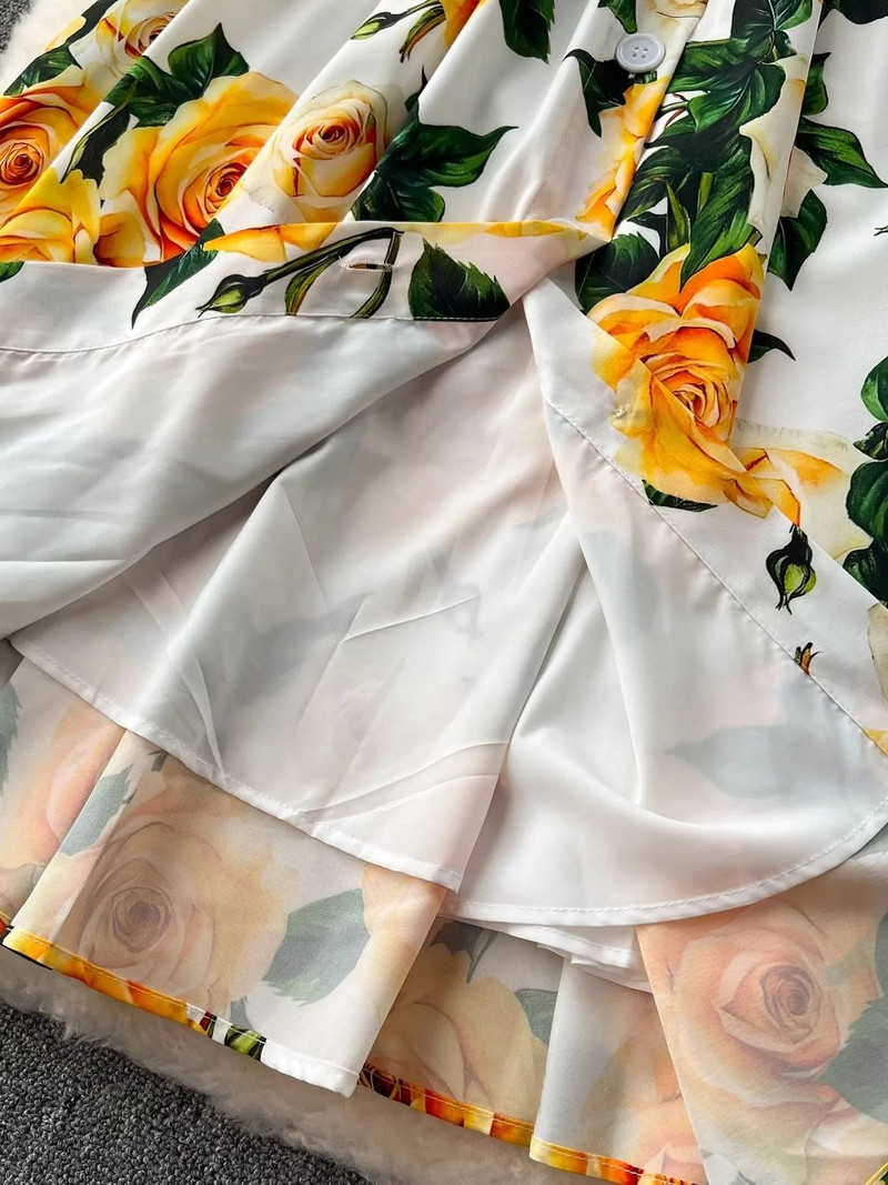 Nyári kifutógombok Spagetti pántos ruha Slash nyakú, hát nélküli sárga rózsa virágmintás magas derekú Beach Midi Party Sundress