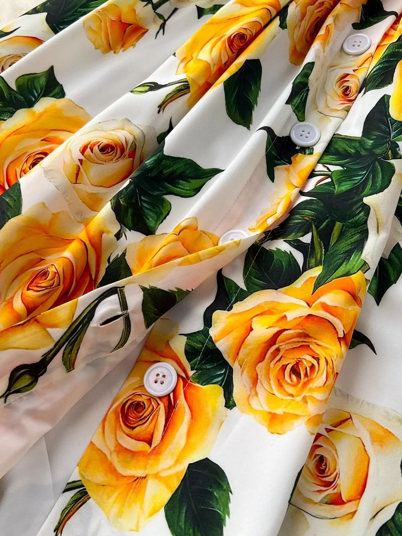 Nyári kifutógombok Spagetti pántos ruha Slash nyakú, hát nélküli sárga rózsa virágmintás magas derekú Beach Midi Party Sundress