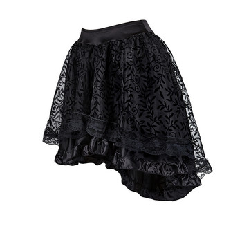 Стиймпънк ретро корсетна пола Черно-кафява, закопчаваща се с цип на гърба, дантелена наслагваща асиметрична пола