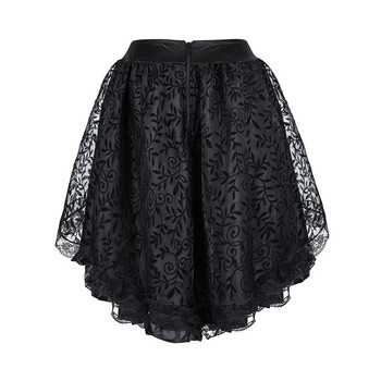 Стиймпънк ретро корсетна пола Черно-кафява, закопчаваща се с цип на гърба, дантелена наслагваща асиметрична пола