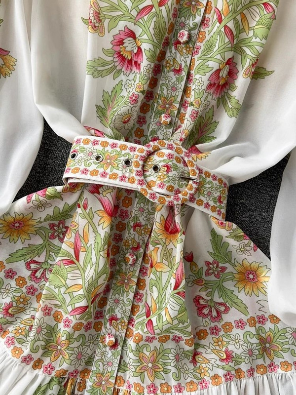 2024 Fashion Holiday Chiffon Maxi Φόρεμα Γυναικείο ζιβάγκο με μακρύ φανάρι με μονό στήθος λουλουδένια στάμπα ρόμπα Vestido