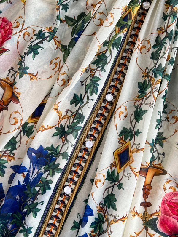 2024 Fashion Chiffon Gorgeous Flower Print Maxi Φόρεμα Γυναικεία βάση Μονόστηθος μακρυμάνικη ζώνη με φανάρι Boho Robe Vestidos