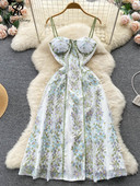 SINGREINY Francuska retro dugačka ženska haljina sa špagetima s vezom bez leđa, visokokvalitetna elegantna vintage haljina za zabave