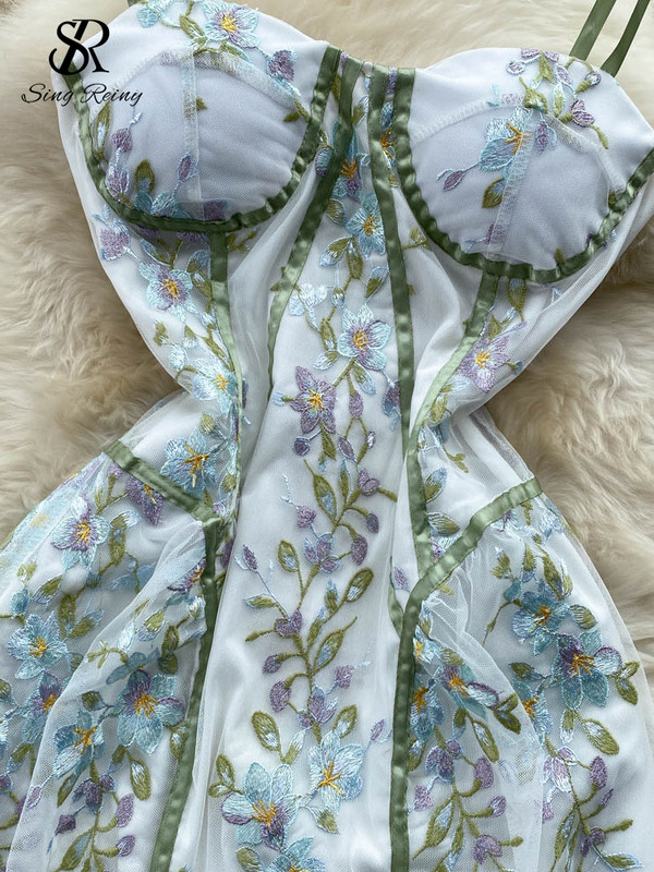 SINGREINY Francuska retro dugačka ženska haljina sa špagetima s vezom bez leđa, visokokvalitetna elegantna vintage haljina za zabave