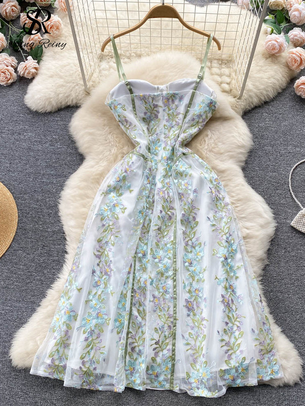 SINGREINY Francuska retro dugačka ženska haljina sa špagetima s vezom bez leđa, visokokvalitetna elegantna vintage haljina za zabave