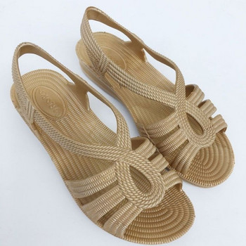 Дамски сандали PVC плоски, нови, отворени пръсти, плажни женски обувки от желе, плътни дамски обувки, ежедневни изрязани на платформа удобни дамски сандали