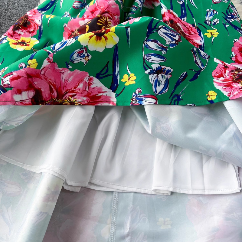 Fashion Elegant Designer Runway Women Summer Print O λαιμό Αμάνικο ψηλόμεσο ντραπέ Casual A Line γιορτινά φορέματα