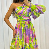 Rochie de seară elegantă pentru femei, cu un umăr, fără spate, cu imprimeu de flori în lateral, tiv despicat, rochie de bal plisată, pentru petrecere, pentru banchet.