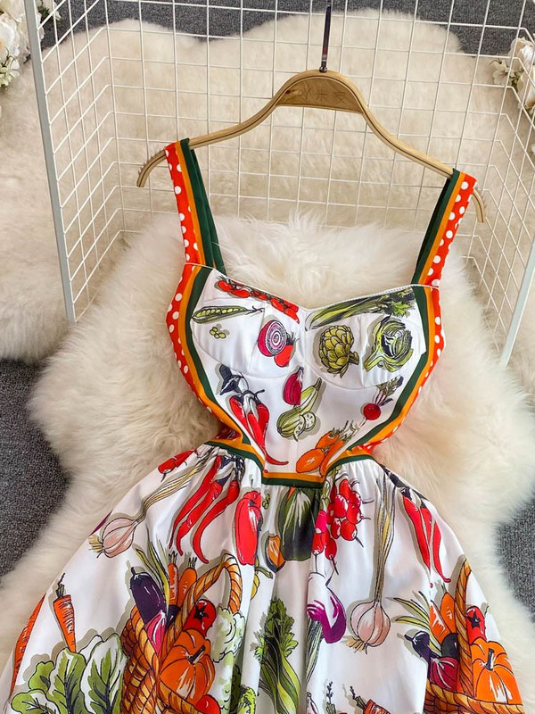 Καλοκαιρινή μόδα Holiday Spaghetti φόρεμα με λουράκι Γυναικείο λαιμό V λαιμόκοψη με κουκκίδα τύπωμα χτύπημα Χρώμα Ψηλόμεση Midi Vacation Vestidos