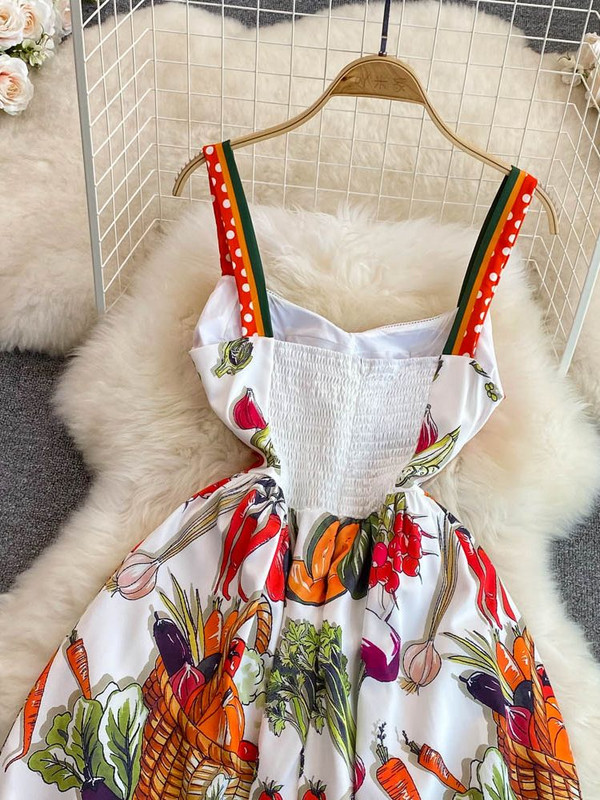 Καλοκαιρινή μόδα Holiday Spaghetti φόρεμα με λουράκι Γυναικείο λαιμό V λαιμόκοψη με κουκκίδα τύπωμα χτύπημα Χρώμα Ψηλόμεση Midi Vacation Vestidos