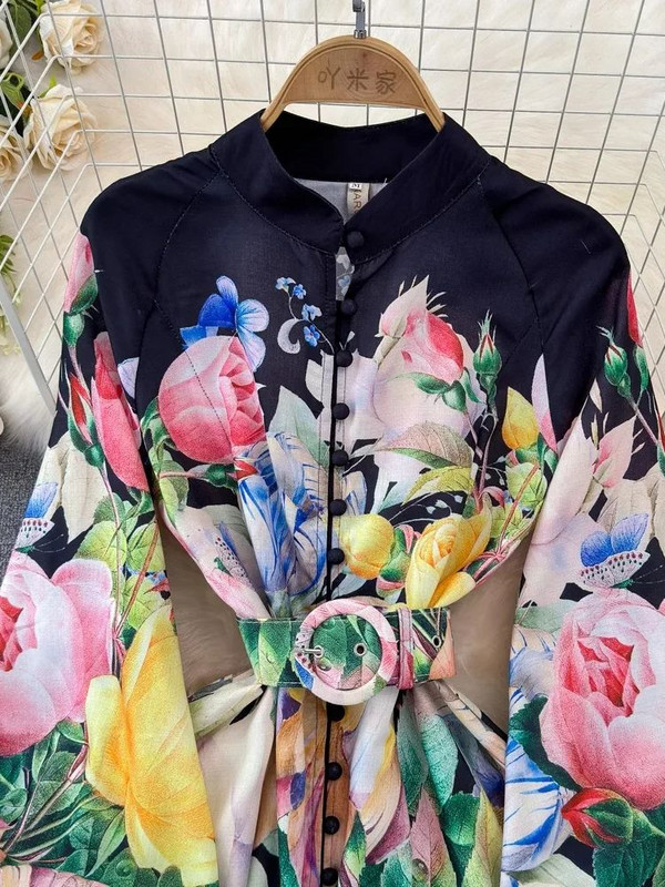 Kevadpüha tulbi lilleline maksikleit Elegantne aluskrae Üherealine latern varrukas vöö balli hommikumantel Riided Vestidos