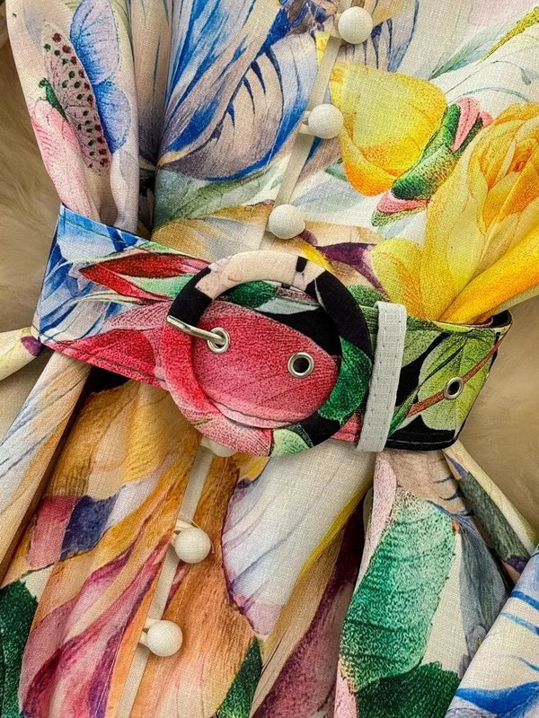 Kevadpüha tulbi lilleline maksikleit Elegantne aluskrae Üherealine latern varrukas vöö balli hommikumantel Riided Vestidos